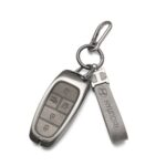Zinc Alloy and Leather Key Cover Case 5 Button For 2019-2022 Hyundai Sonata Palisade Santa Fe (2)