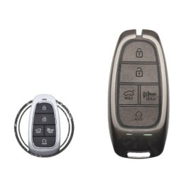 Zinc Alloy and Leather Key Cover Case 5 Button For 2019-2022 Hyundai Sonata Palisade Santa Fe