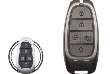 Zinc Alloy and Leather Key Cover Case 5 Button For 2019-2022 Hyundai Sonata Palisade Santa Fe