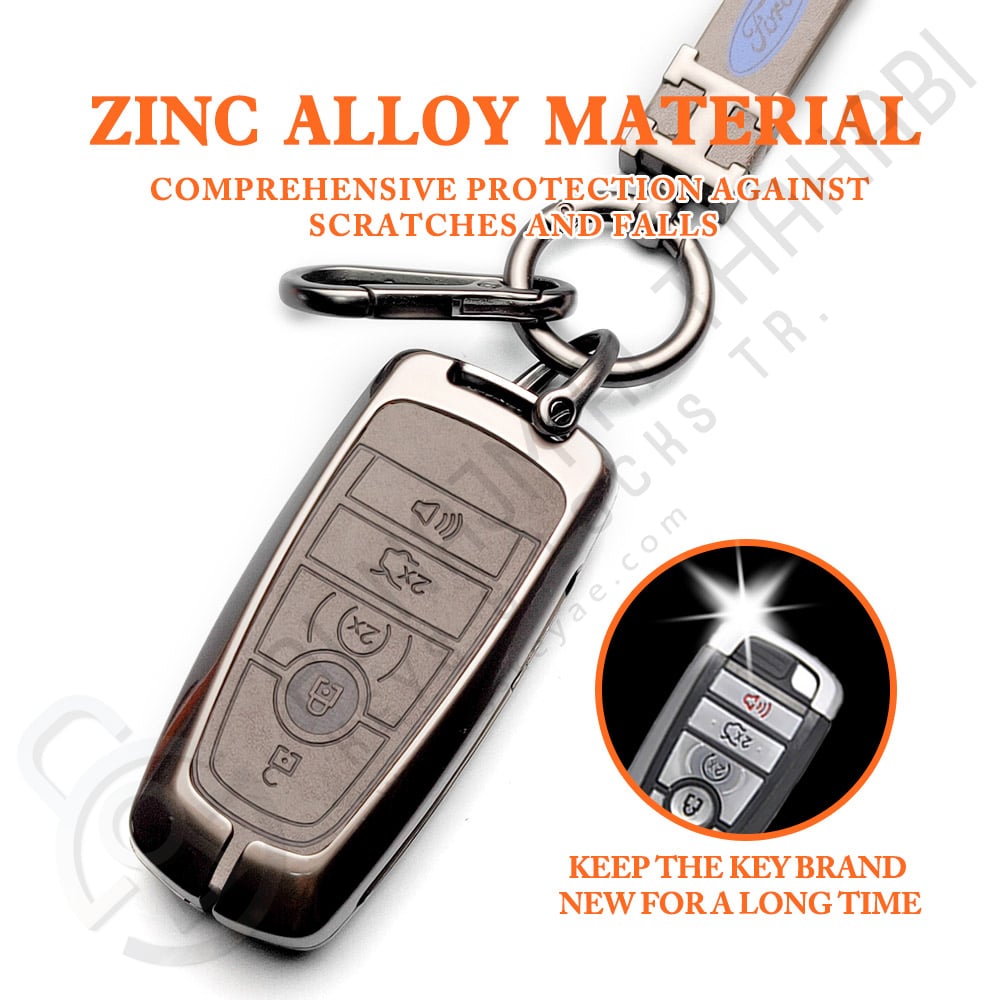 Zinc Alloy and Leather Key Cover Case 5 Button For Ford Expedition Explorer Edge Mustang Features (2)