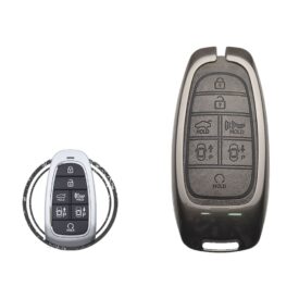 Zinc Alloy and Leather Key Cover Case 7 Button For 2019-2023 Hyundai Nexo Sonata Palisade Tucson Santa Fe