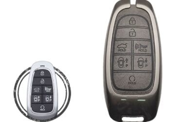 Zinc Alloy and Leather Key Cover Case 7 Button For 2019-2023 Hyundai Nexo Sonata Palisade Tucson Santa Fe