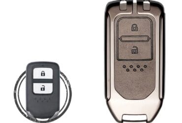 Coque de clé en alliage de zinc et cuir à 2 boutons pour clé intelligente Honda Jazz Fit City Vezel