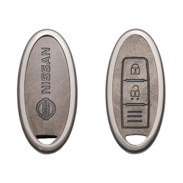 Zinc Alloy and Leather Key Cover Case 2 Button For Nissan X-Trail Note Micra (1)