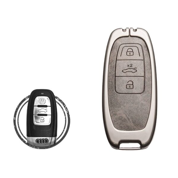 Zinc Alloy and Leather Key Cover Case 3 Button For Audi A4 A5 A6 A7 A8 S4 S5 Q5 Smart Key Remote