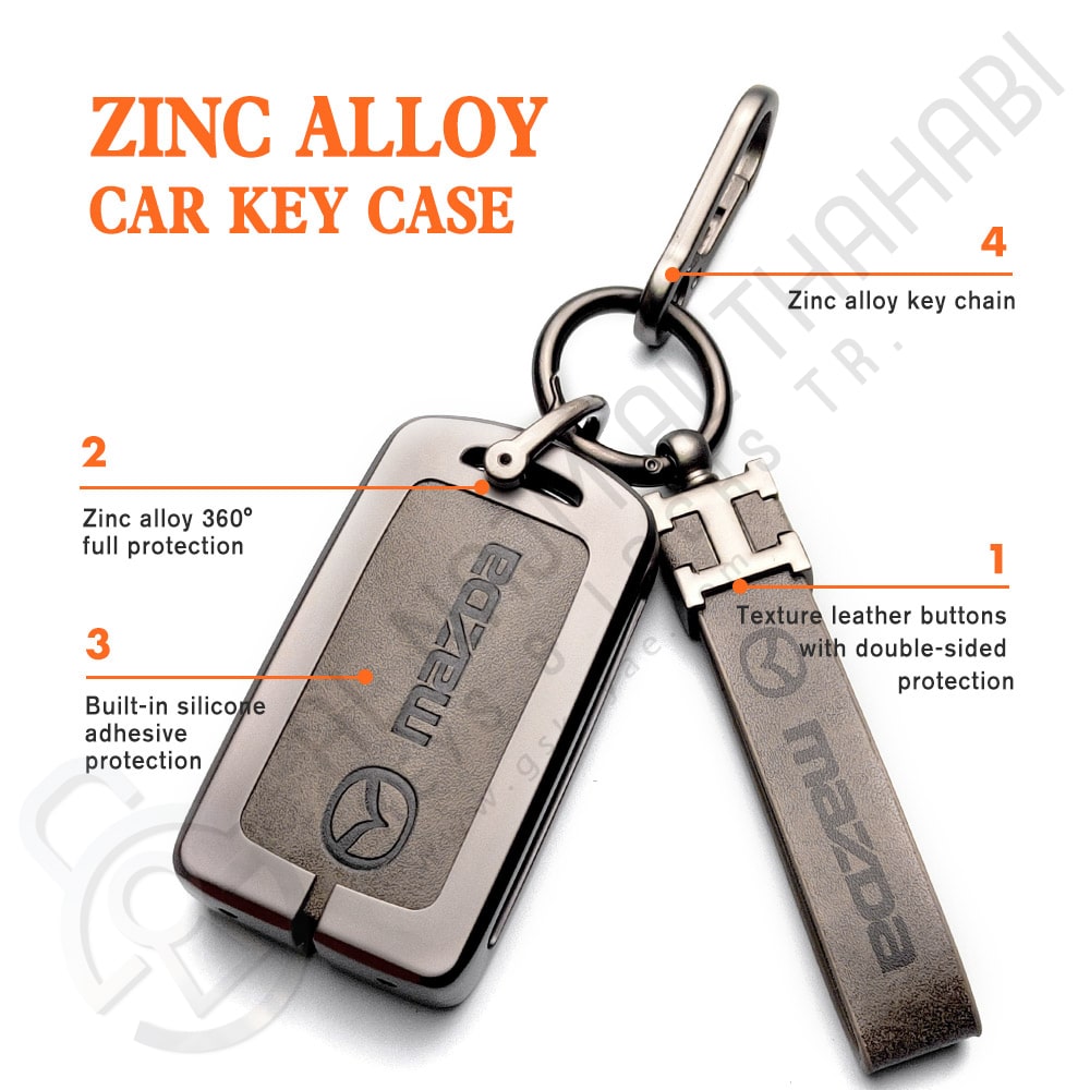Zinc Alloy and Leather Key Cover Case For 2019-2023 Mazda 3 6 CX-5 CX-9 CX-30 Features (2)