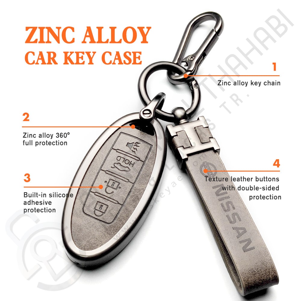 Zinc Alloy and Leather Key Cover Case 4 Button For Nissan Maxima Altima Features (3)