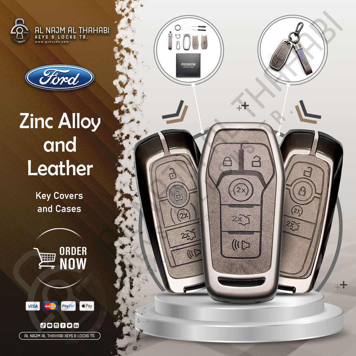 Zinc Alloy and Leather Key Cover Case for Ford
