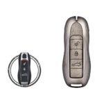 Zinc Alloy and Leather Key Cover Case 3 Button For 2009-2019 Porsche Cayenne Panamera Macan Proximity and Non-Proximity Remote Key