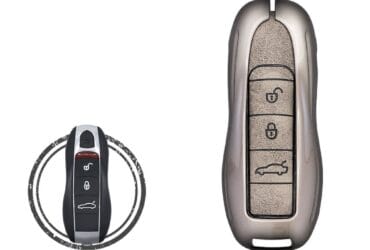 Zinc Alloy and Leather Key Cover Case 3 Button For 2009-2019 Porsche Cayenne Panamera Macan Proximity and Non-Proximity Remote Key