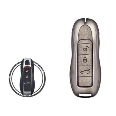 Zinc Alloy and Leather Key Cover Case 3 Button For 2009-2019 Porsche Cayenne Panamera Macan Proximity and Non-Proximity Remote Key