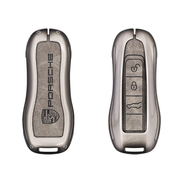 Zinc Alloy and Leather Key Cover Case 3 Button For 2019-2021 Porsche Cayenne Panamera 911 Taycan Remote Key (1)