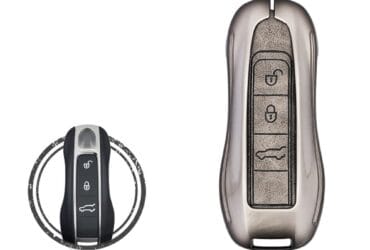 Zinc Alloy and Leather Key Cover Case 3 Button For 2019-2021 Porsche Cayenne Panamera 911 Taycan Remote Key
