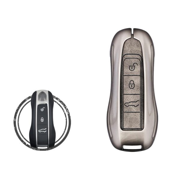 Zinc Alloy and Leather Key Cover Case 3 Button For 2019-2021 Porsche Cayenne Panamera 911 Taycan Remote Key