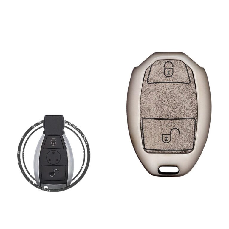 Zinc Alloy and Leather Key Cover Case 2 Button For 2001-2014 Mercedes Benz Fobik Key Remote