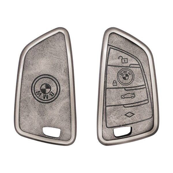 Zinc Alloy and Leather Key Cover Case 4 Button For BMW FEM F Series Smart Key Remote YG0HUF5767 (1)
