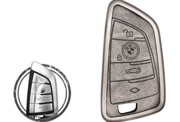 Housse de clé en alliage de zinc et cuir à 4 boutons pour clé intelligente BMW FEM F Series