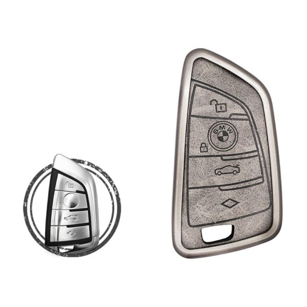Zinc Alloy and Leather Key Cover Case 4 Button For BMW FEM F Series Smart Key Remote YG0HUF5767