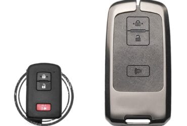 Housse de clé en alliage de zinc et cuir à 3 boutons avec fonction panique pour Toyota