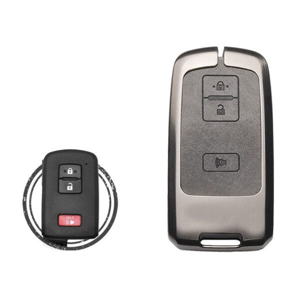 Zinc Alloy and Leather Key Cover Case 3 Button w/ Panic For Toyota Highlander Tacoma Tundra Land Cruiser