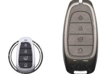 Zinc Alloy and Leather Key Cover Case 4 Button For 2022-2023 Hyundai Palisade Tucson Santa Fe
