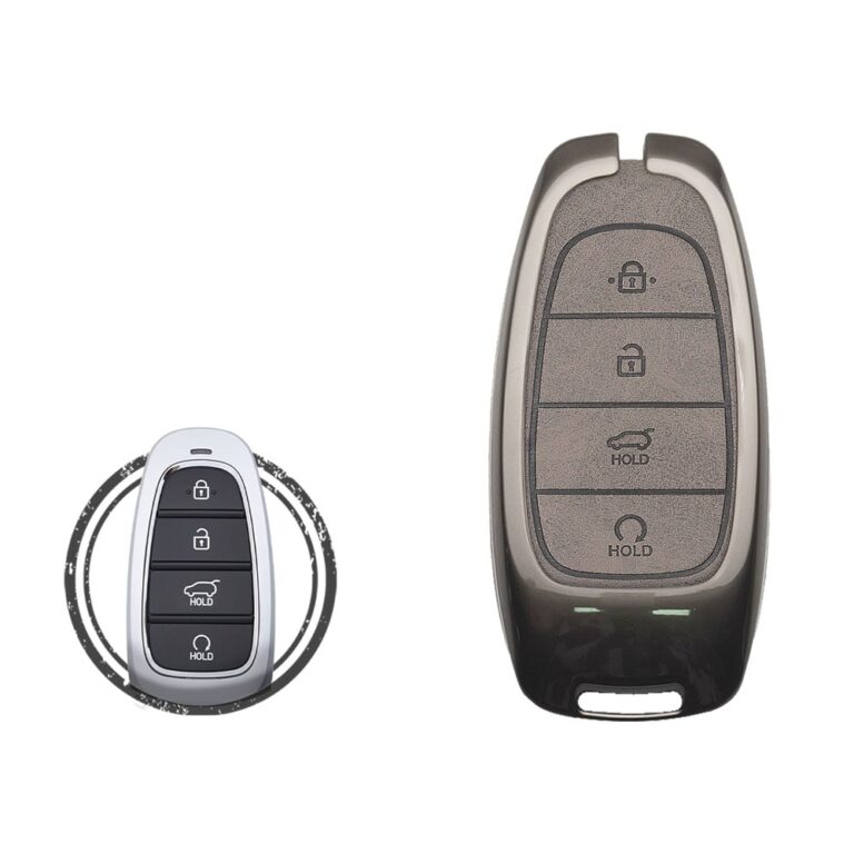 Zinc Alloy and Leather Key Cover Case 4 Button For 2022-2023 Hyundai Palisade Tucson Santa Fe