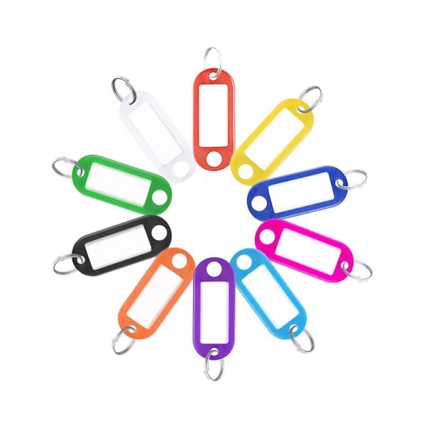200 Pieces Plastic Key Tags with Labels, Key Labels with Ring and Label Window 10 Assorted Colors