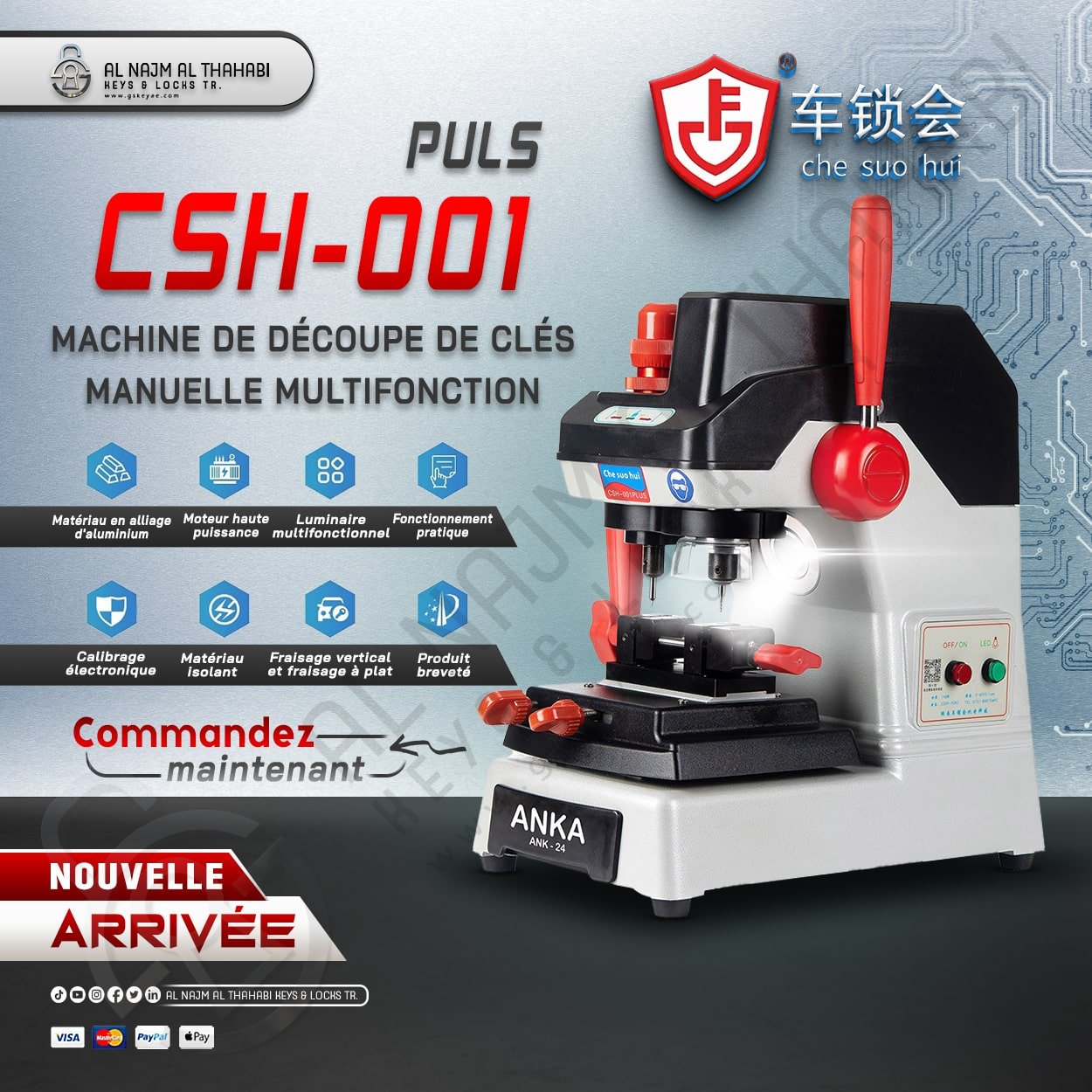 Machine de découpe de clés manuelle multifonction CSH-001 PLUS