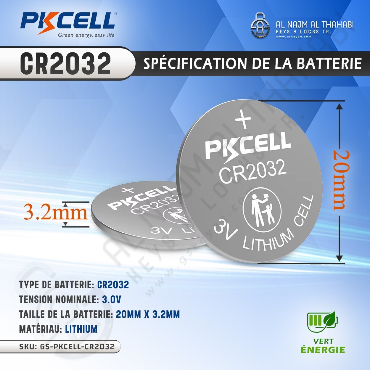 Pochette de 5 piles bouton lithium PKCELL CR2032 3V 210mAh