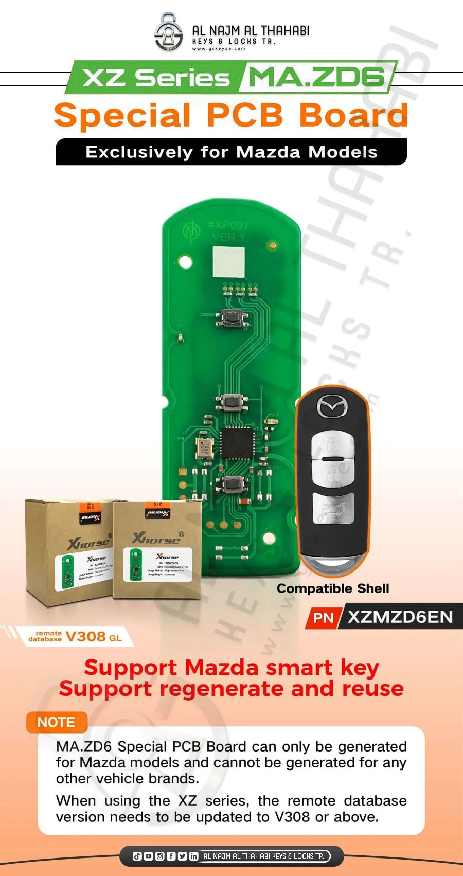 Xhorse XZMZD6EN Special PCB Remote Key 3 Button Exclusively for Mazda