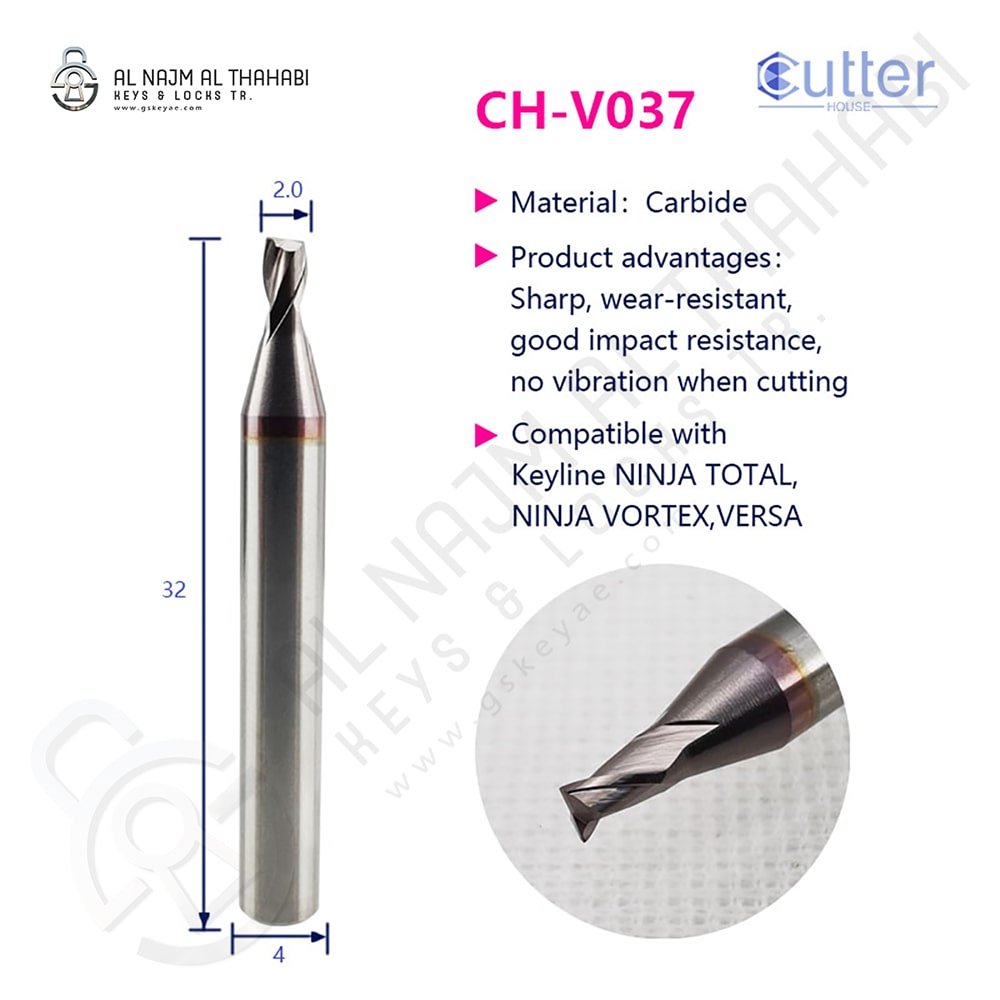 Solid Carbide End Mill Cutter φ2.0xD4x32L Model CH-V037 Features