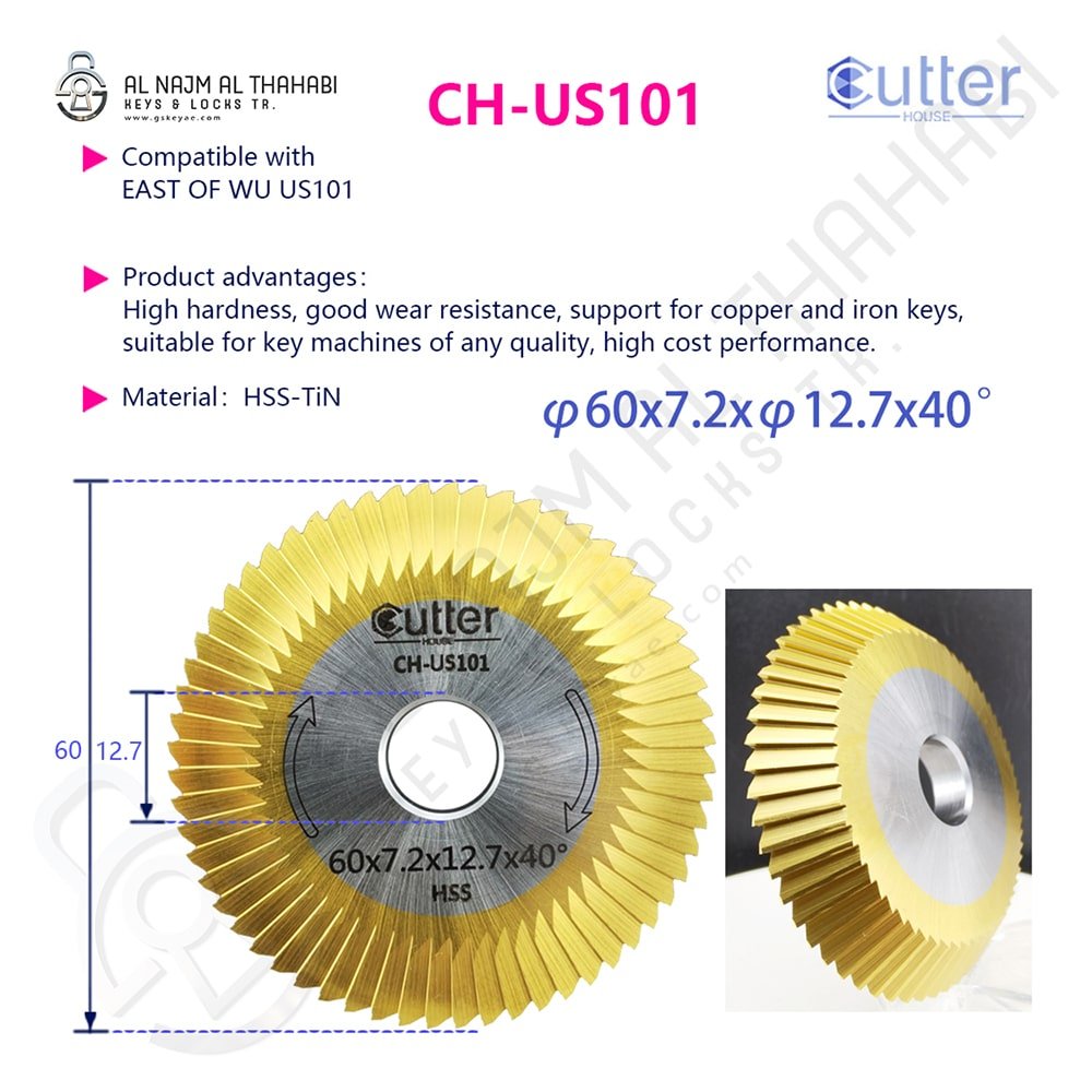 Angle Milling Cutter HSS-TiN Material φ60.4x7.2xφ12.7x40° CH-US101 (4)