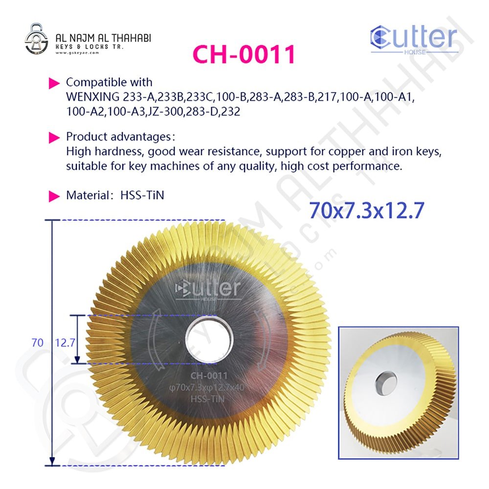 Angle Milling Cutter HSS-TiN Material φ70x7.3xφ12.7x40° CH-0011 Features