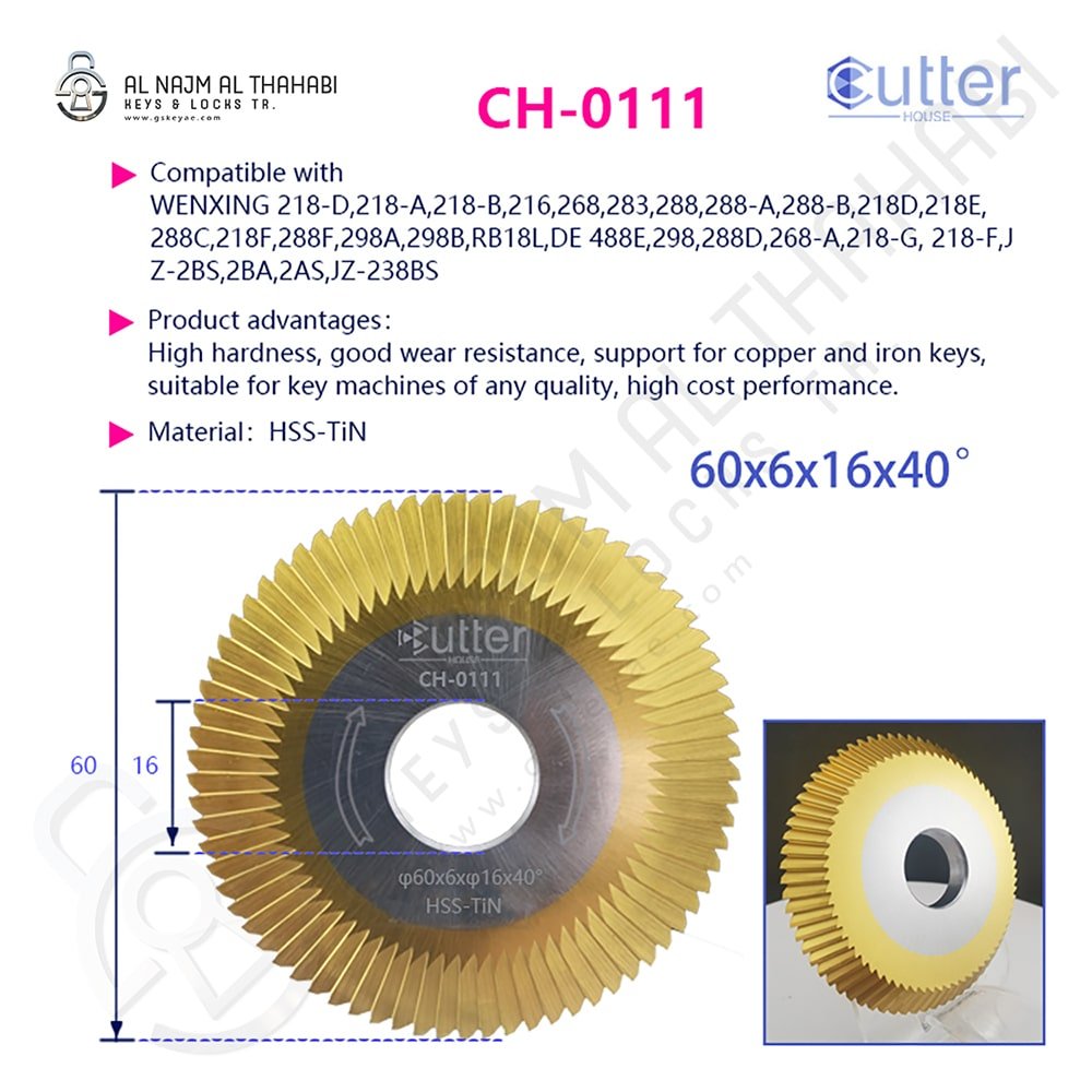 Angle Milling Cutter HSS-TiN Material φ60x6xφ16x45° CH-0111 Features