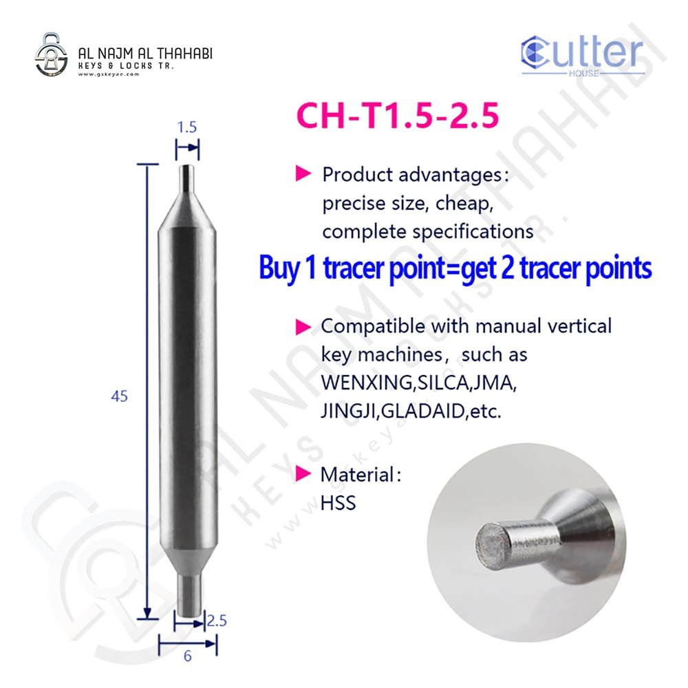 Tracer Probe 1.5-2.5mm HSS Material φ1.5xφ2.5xD6x45 Model CH-T1.5-2.5 (5)