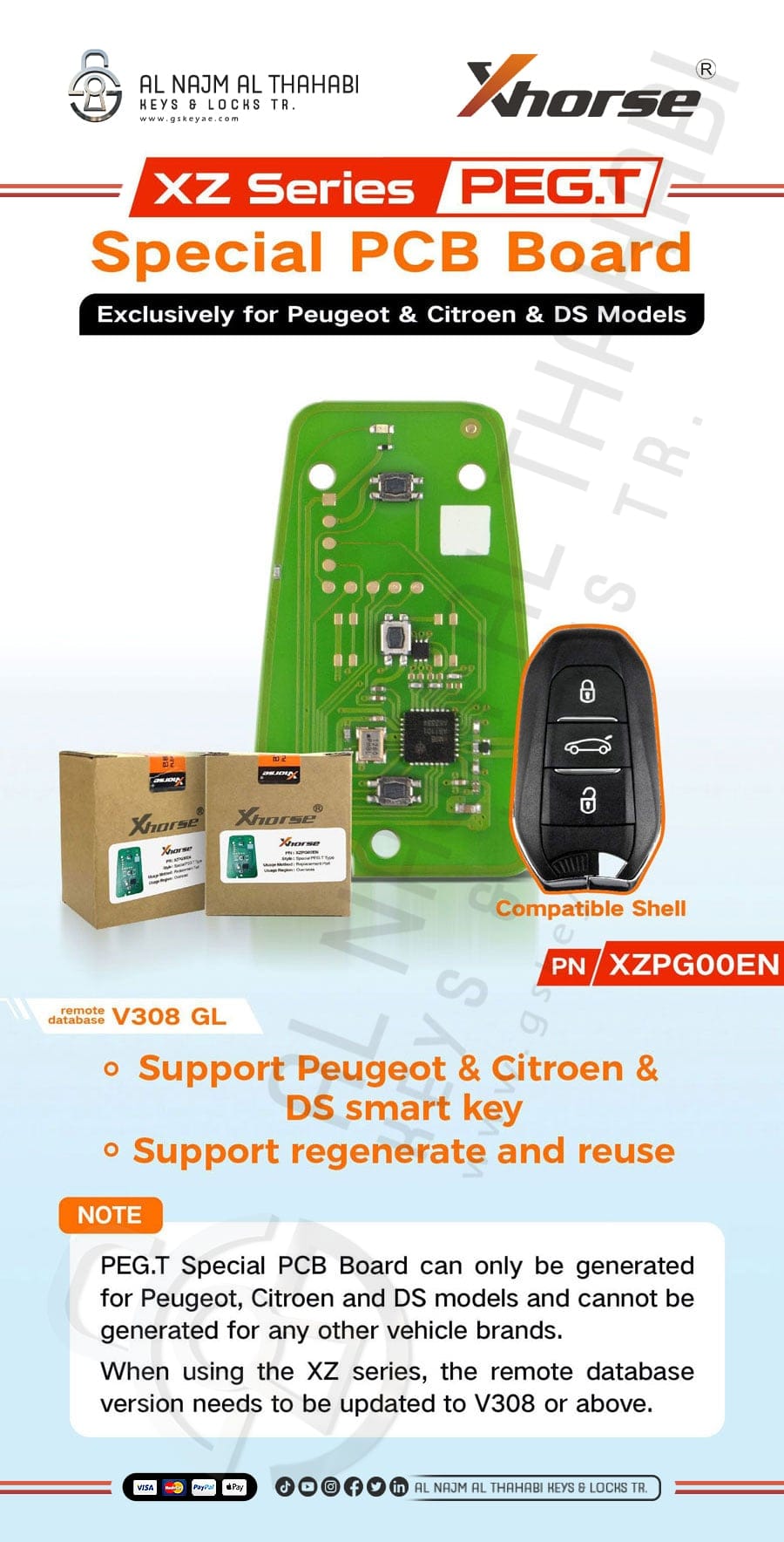 Xhorse XZPG00EN PCB Key 3 Buttons for Peugeot Citroen DS