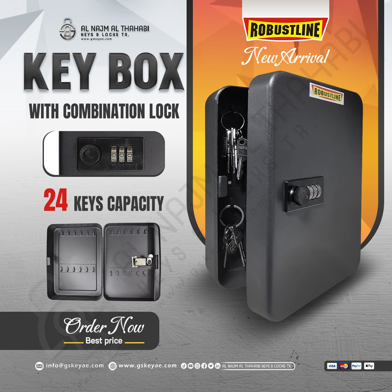 Robustline Key Box - 24 KEYS CAPACITY With Combination Lock Features