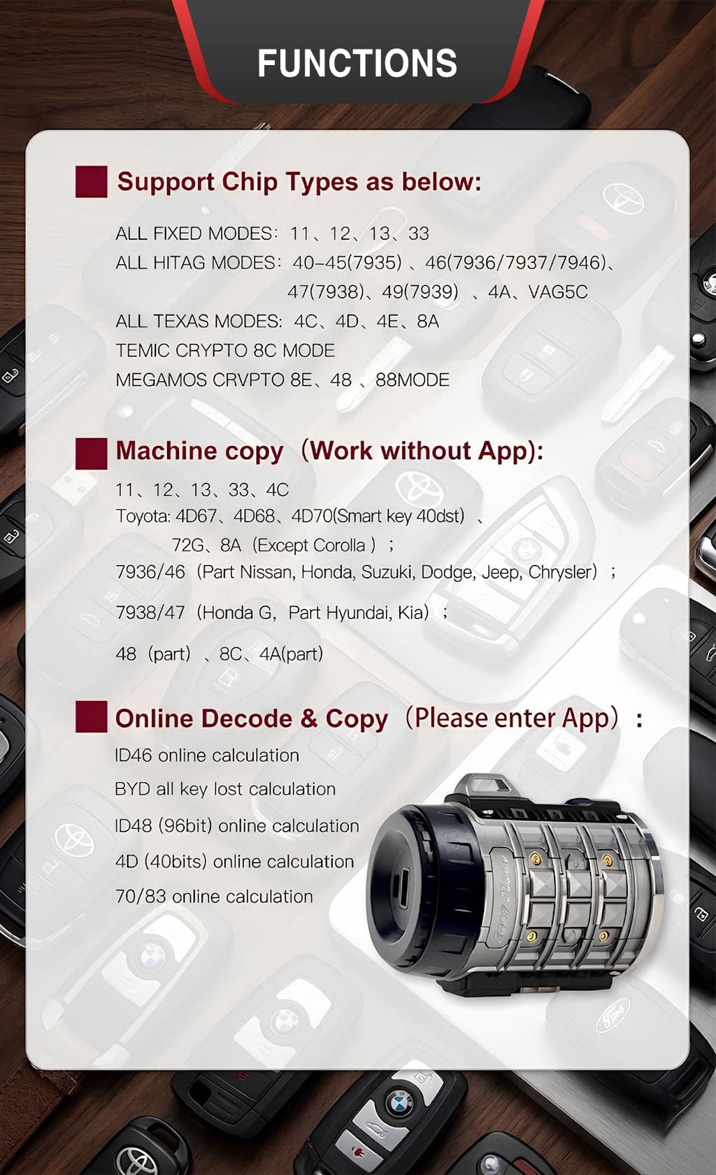 2M2 TANK Easy Clone Machine – All-in-One Key Cloning & Programming Tool Works with Magic Tank APP 2 2M2 TANK Easy Clone Machine Functions