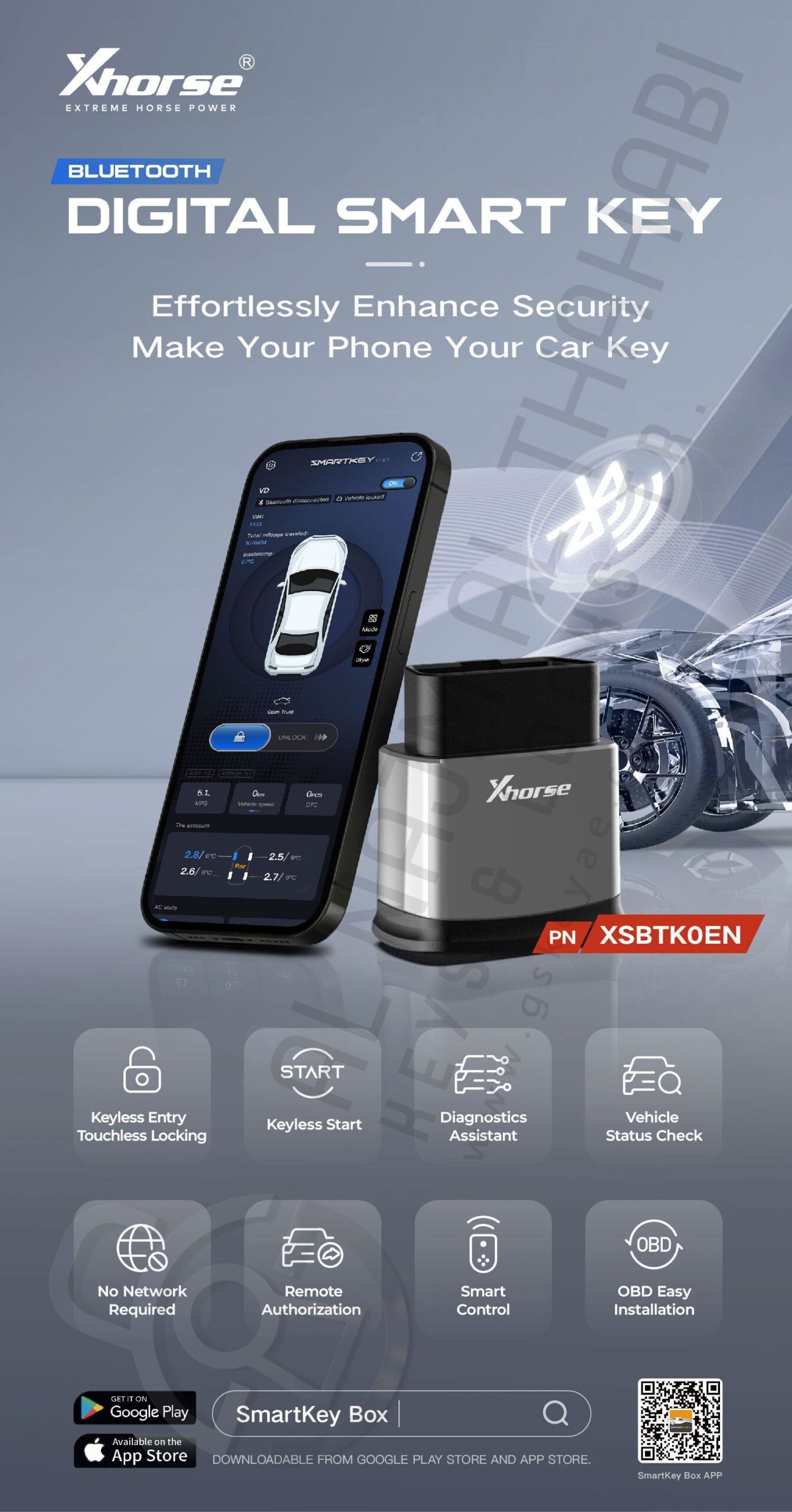 XHORSE XSBTK0EN Bluetooth Digital Smart Key Supports iOS Android Features