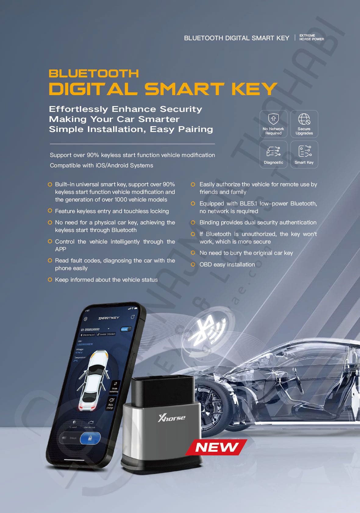 XHORSE XSBTK0EN Bluetooth Digital Smart Key Supports iOS Android Functions
